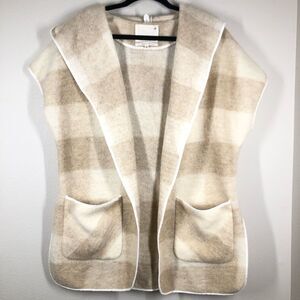 Aritzia Wilfred Free Lowther Jacket Italian Wool Hooded Sweater Tan Plaid M